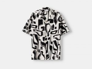 Printed short sleeve pleated shirt
